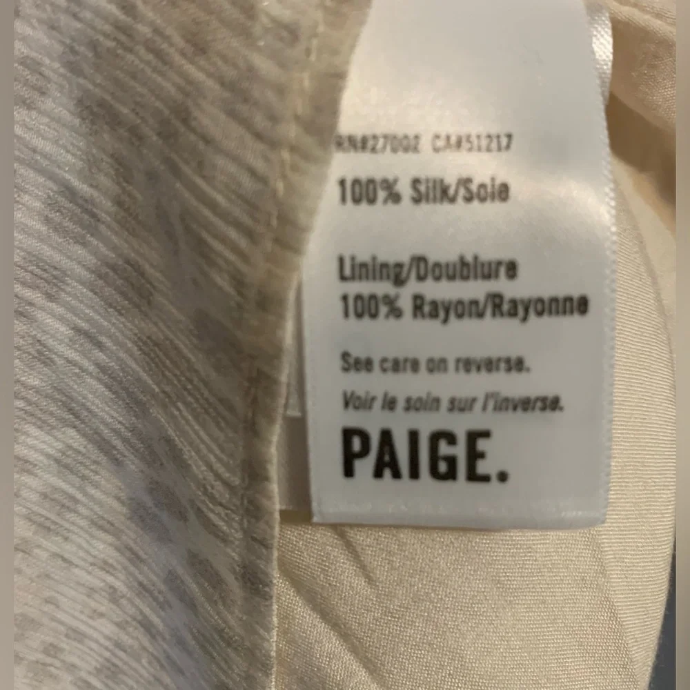 PAIGE Truett Ruffle Long Sleeve Silk Dress Cream Dress, waist tie missing - Picture 4 of 10